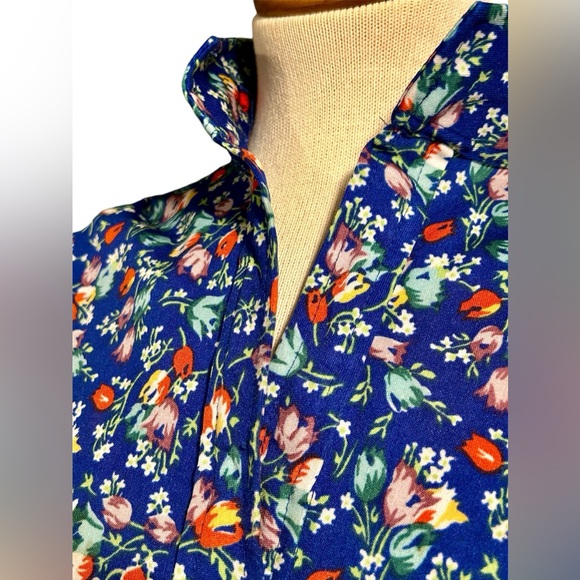 Vintage Andrew St. John Top Blouse Blue Floral Short Waisted Women's XL - Picture 4 of 9